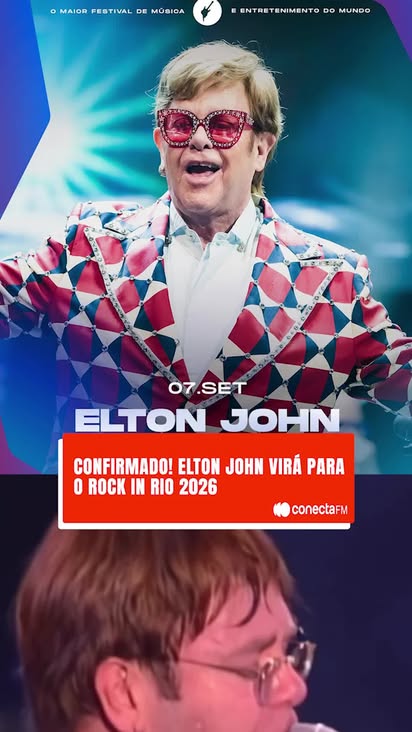 Elton John é a primeira atração do Rock in Rio 2026! ✨

O Rock in Rio 2026 já começou a liberar as novidades e a primeira atração confirmada é um ícone: Elton John! 🤩

O lendário artista se apresenta no dia 7 de setembro em um show único no Brasil. O próprio cantor fez questão de anunciar e justificar o retorno após a turnê de despedida:

“Eu senti que decepcionei muitos dos meus fãs brasileiros por não ter vindo ao Rio na turnê ‘Farewell Yellow Brick Road’. Então, eu quero compensar isso.” – Elton John

Que notícia incrível! 🎉

Elton John é um velho conhecido do festival, tendo sido headliner em 2011 e 2015.

Quase 10 anos depois de sua última passagem pelo país, ele volta ao Palco Mundo!

📹: Reprodução

#conectafm #rockinrio #eltonjohn